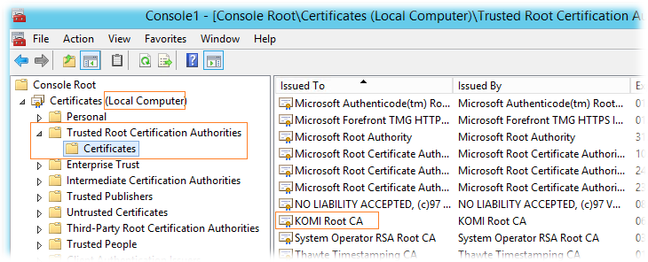 Microsoft root certificate authority. Root Certificate. Trusted root Certification Authorities.