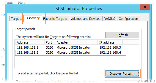 Windows Server iSCSI Initiator Discovery