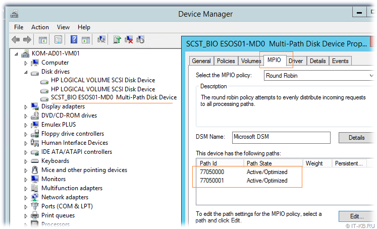 Windows Server iSCSI Initiator - multi-path disk