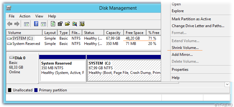 Disk Management Shrink Volume