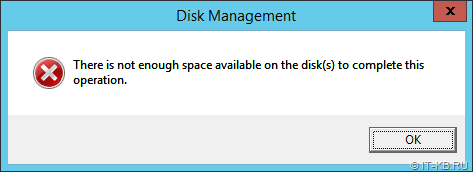 There is not enough space available on the disks to complete this operation