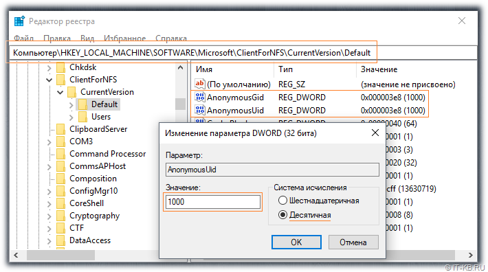 Windows 10 NFS Client Registry Settings