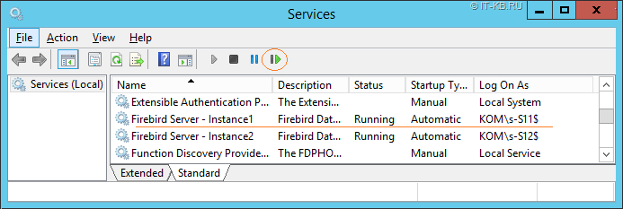 Restart Firebird Service in Windows Server 2012 R2