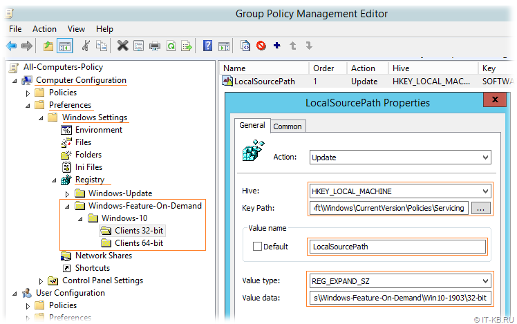Group Policy Preferences for FOD Source in Local Network