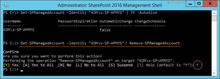 How to delete Managed Account in SharePoint 2016 Management Shell 