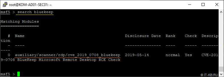 Search bluekeep in msfconsole