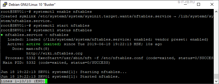 Start nftables in Debian 10
