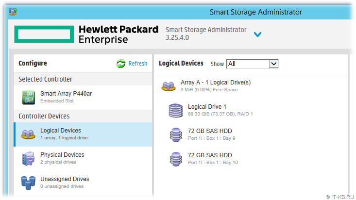 HPE Smart Storage Administrator RAID Array status