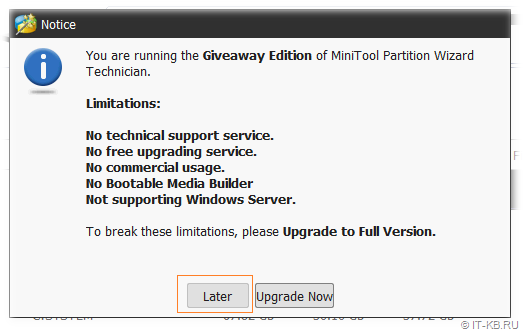 MiniTool Partition Wizard Upgrade to Full Version Notice