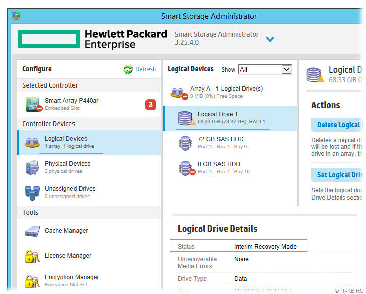 HPE SSA Logical Drive in Recovery Mode