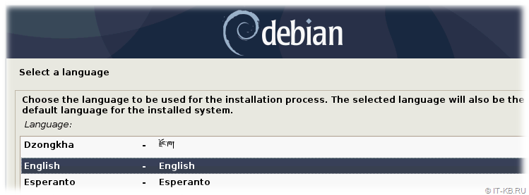 Debian Buster Installation - Select a language