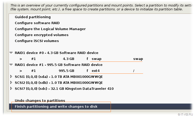 Debian Buster Installation - Finish Partition disks