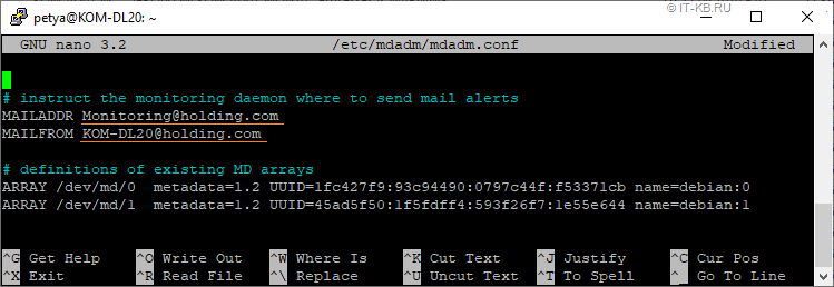Email notification settings in mdadm.conf