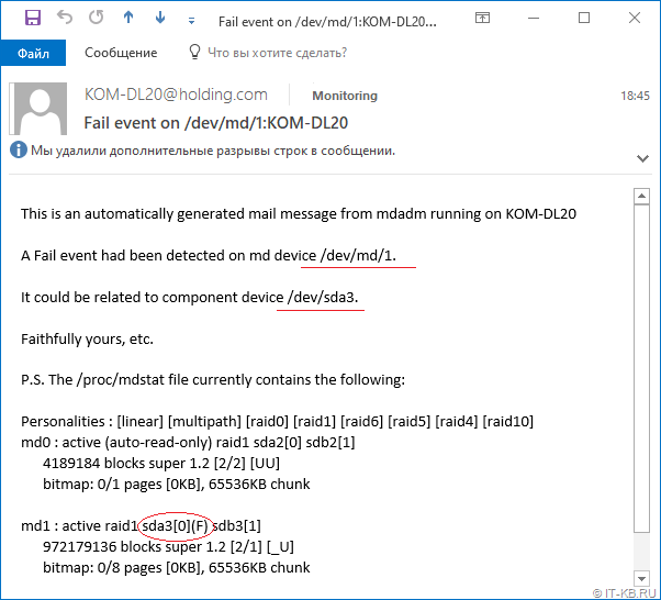 Email notification from dmraid