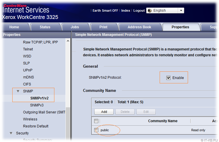 Как настроить snmp на принтере