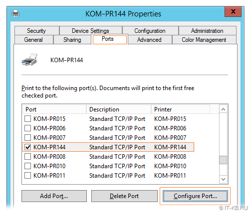 Configure Port for network printer in Print Management console
