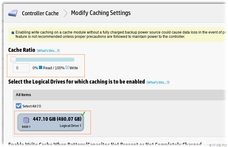 Modify Caching Settings for HPE Smart Array