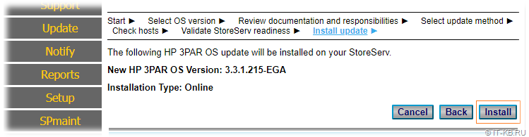 HP VSP SPOCC - Update HP 3PAR OS - Start of Installation