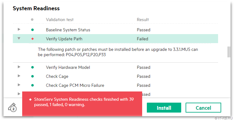 3PAR Service Console - Update 3PAR OS - System Readiness failed