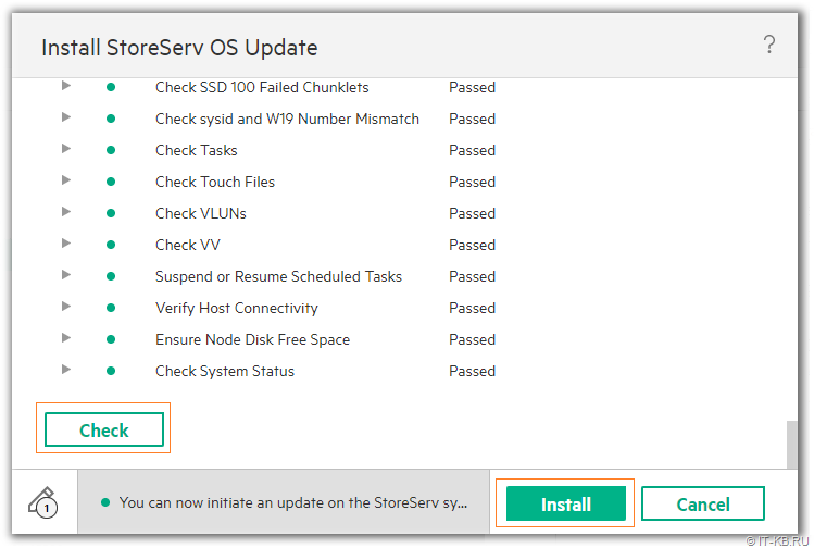 3PAR Service Console - Update 3PAR OS - Pre-Check Passed
