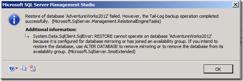 SQL Server - Restore of database failed