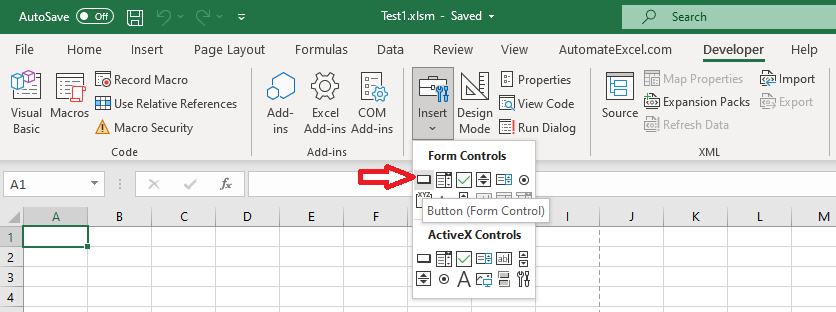Insert Button control in Excel