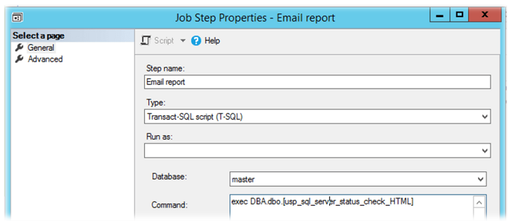 SQL Agent Job fo Server Status Report - Job Step
