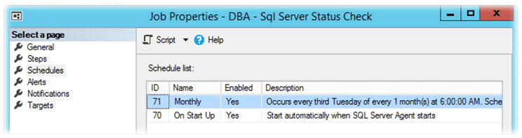 SQL Server Agent Job fo Server Status Report - Schedule