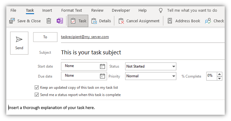 Create new task from VBA in Outlook