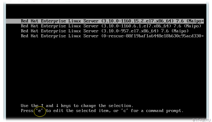 Red Hat Enterprise Linux - select Boot item in Grub