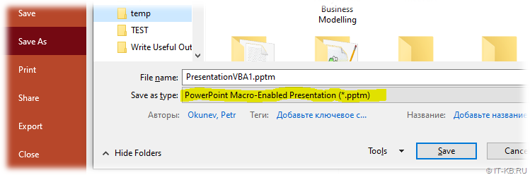 PowerPoint save as pptm