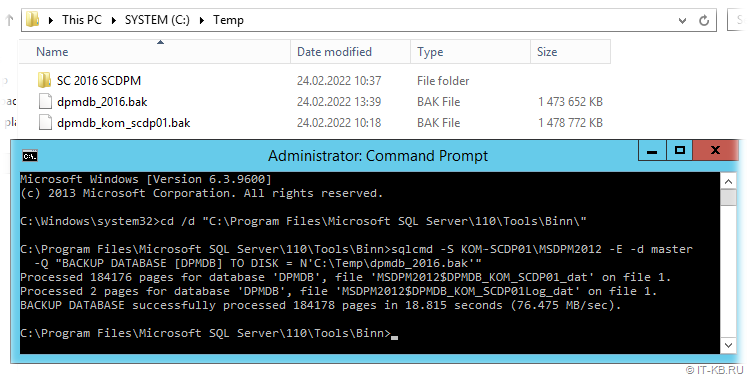 Backup DPM DB with sqlcmd tool