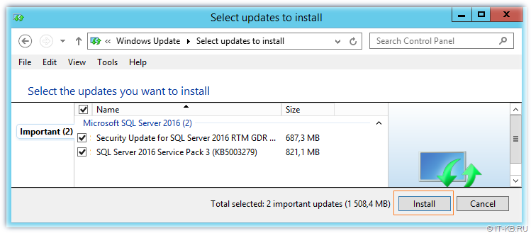 Install SP3 for SQL Server 2016 from WSUS