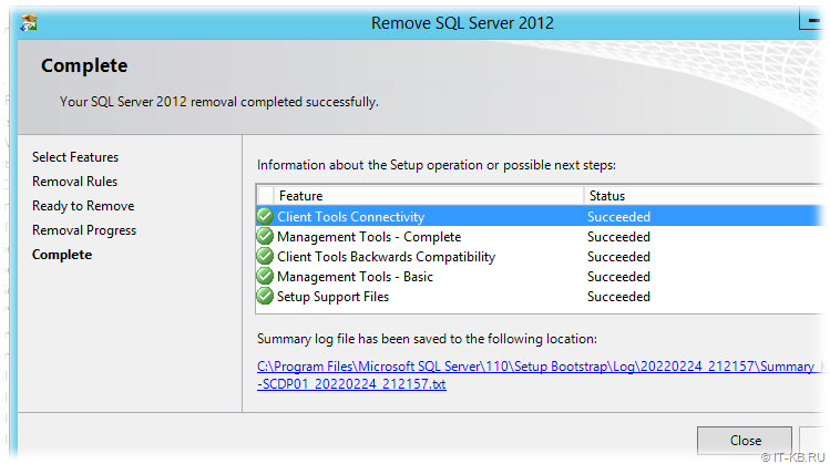 Remove SQL Server 2012 Complete