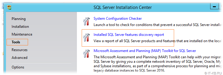 Installed SQL Server features discovery report