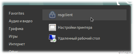 NSGClient in Gnome 3 menu