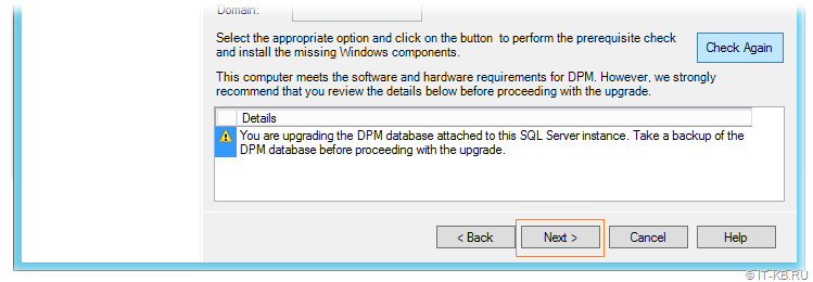 You are upgrading the DPM database message