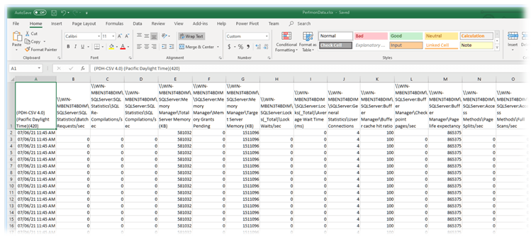 Perfmon export to Excel
