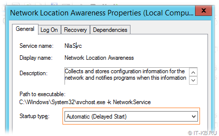 Network Location Awareness Service startup type