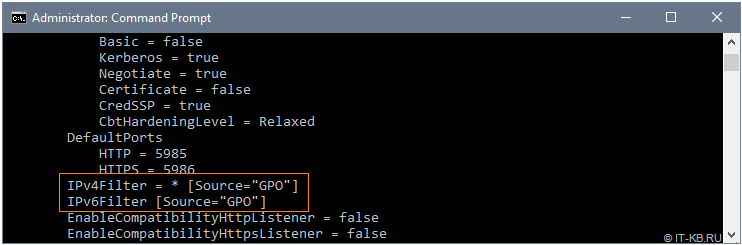 Check WinRM service settings - IPv4 filter from GPO