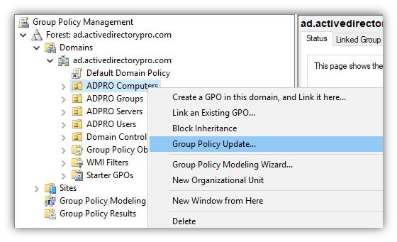Update Group Policy in GPMC Management Console
