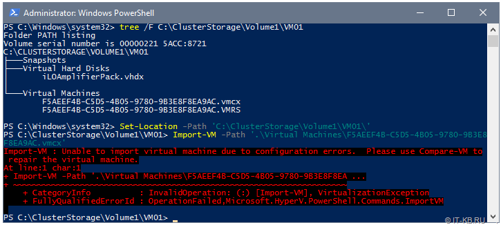 Hyper-V PowerShell error - Import-VM : Unable to import virtual machine due to configuration errors. Please use Compare-VM to repair the virtual machine