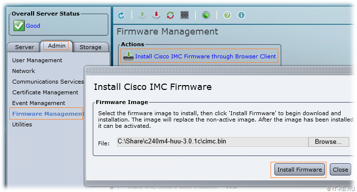 Install Cisco IMC Firmware through Browser Client