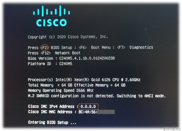 Cisco UCS press F2 for BIOS Setup