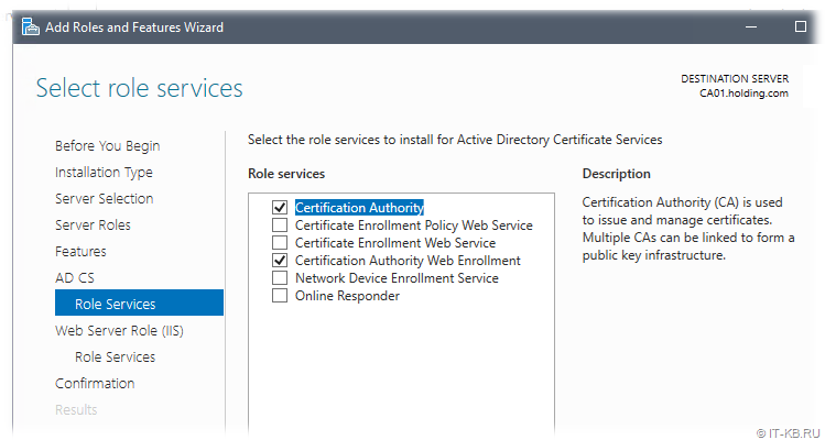 Add Active Directory Certificate Services role in Server Manager on Windows Server 2022