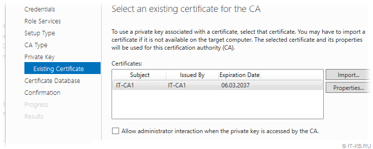 Select a certificate and use its associated private key