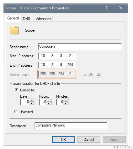 Extend subnet mask in DHCP Scope on Windows Server 2016