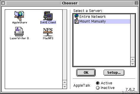 Dave Client in Mac OS Chooser