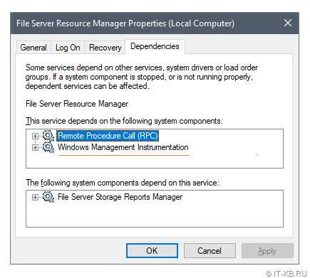 File Server Resource Manager Windows Service - Dependencies with WMI Service