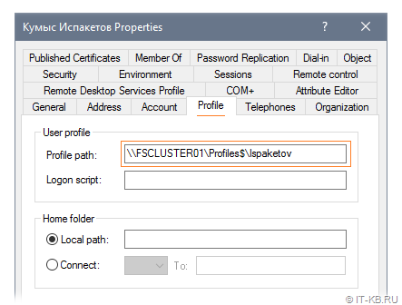 Active Directory user with Profile path in shared folder